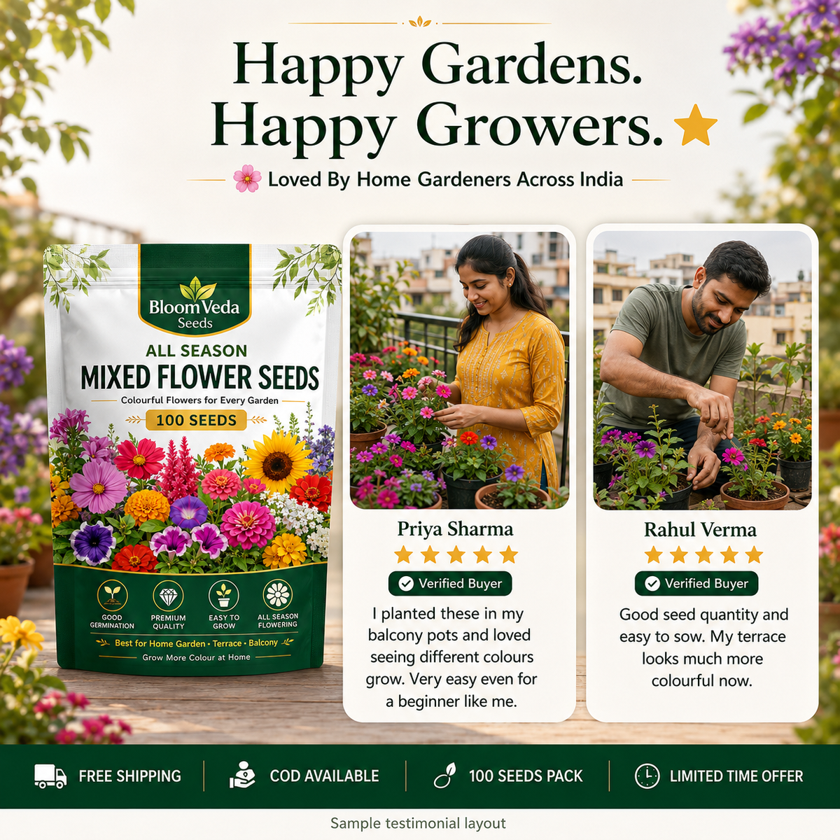 All Season Mixed Flower Seeds 100 Seeds – Best for Home Garden, Balcony & Terrace