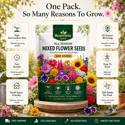 All Season Mixed Flower Seeds 100 Seeds – Best for Home Garden, Balcony & Terrace