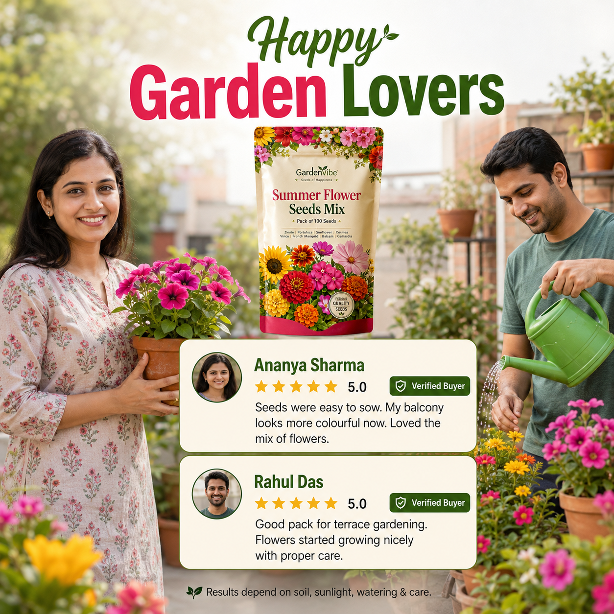 Summer Flower Seeds Mix – 100 Seeds Pack for Balcony, Terrace & Home Garden